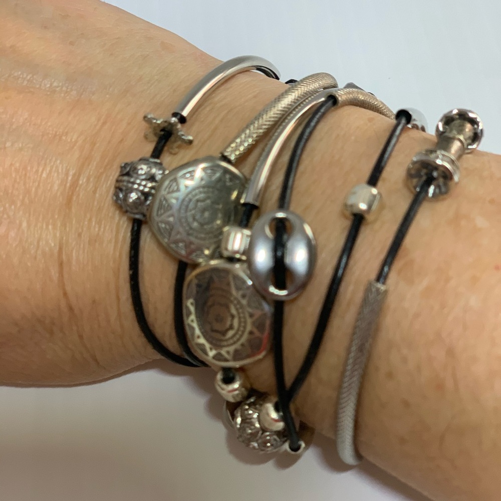 Multi strand silver tone beaded bracelet converts to necklace